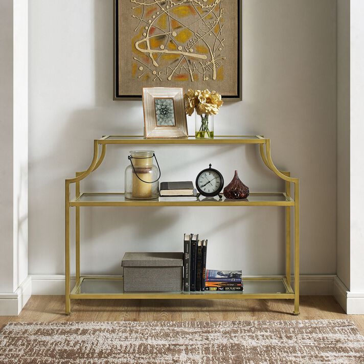 Gold Metal and Glass Milayan Console Table thumbnail 2