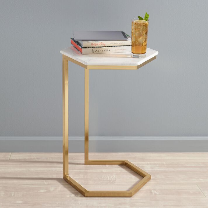 Margaux White Marble And Gold Metal Laptop Table thumbnail 2