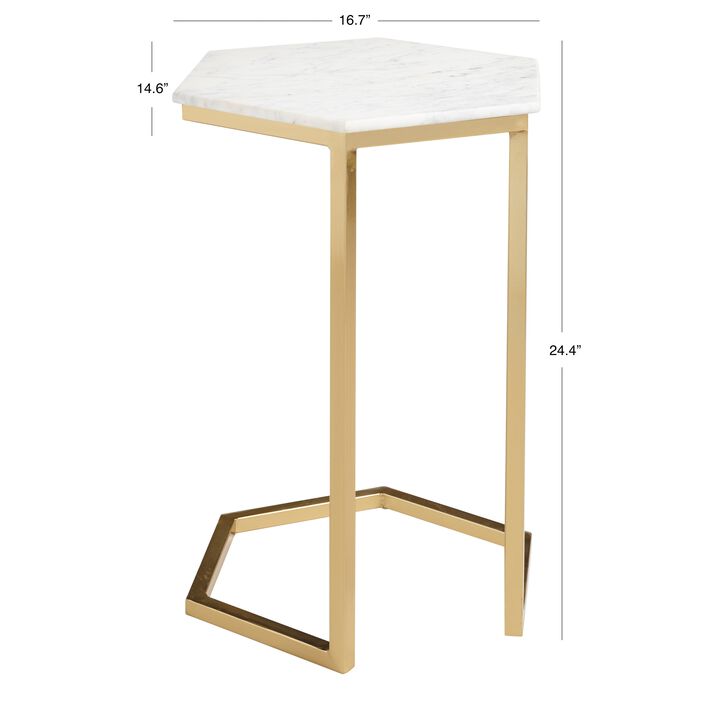 Margaux White Marble And Gold Metal Laptop Table thumbnail 4