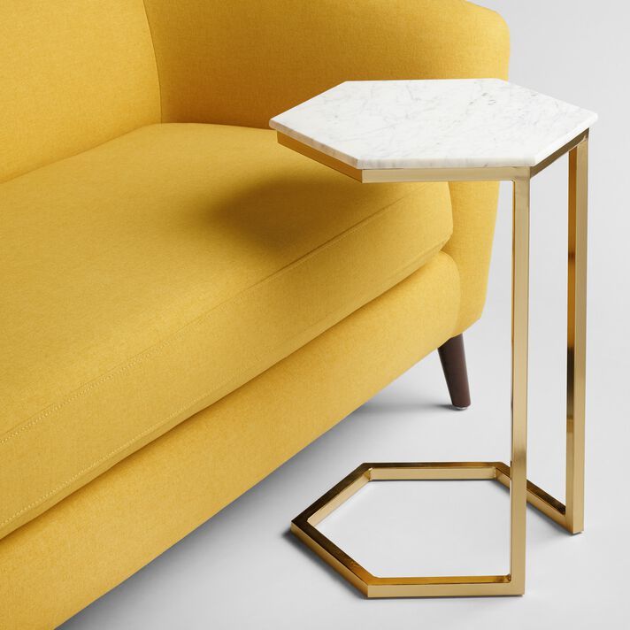 Margaux White Marble And Gold Metal Laptop Table thumbnail 7