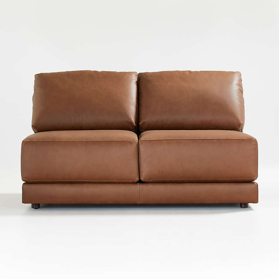 Gather Deep Leather Armless Loveseat thumbnail 2