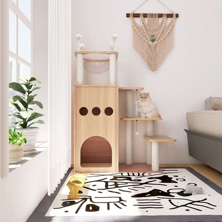Tavion Wooden 52" Modern Cat Tree Tower thumbnail 2