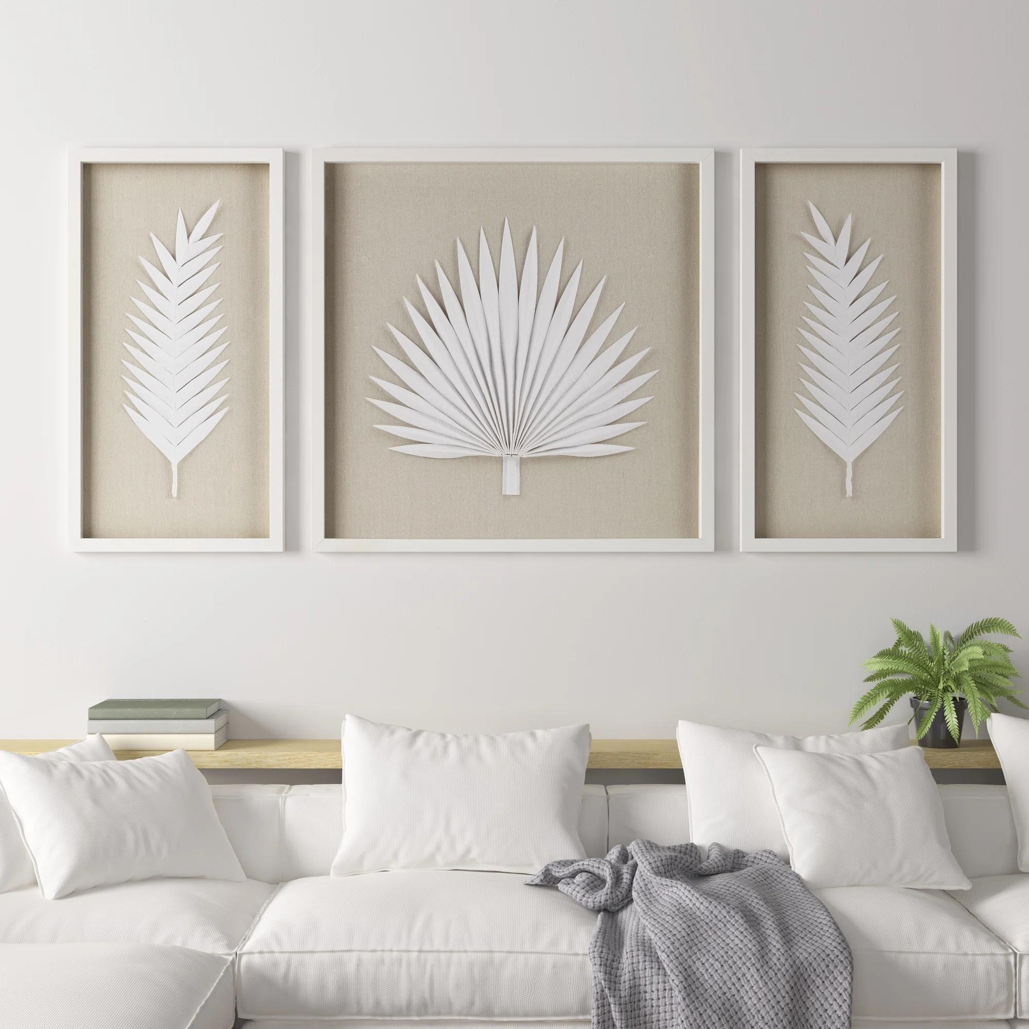 Sabal Framed Rice Paper Palm Leaves 3-piece Shadowbox Wall Décor Set Madison Park thumbnail 2