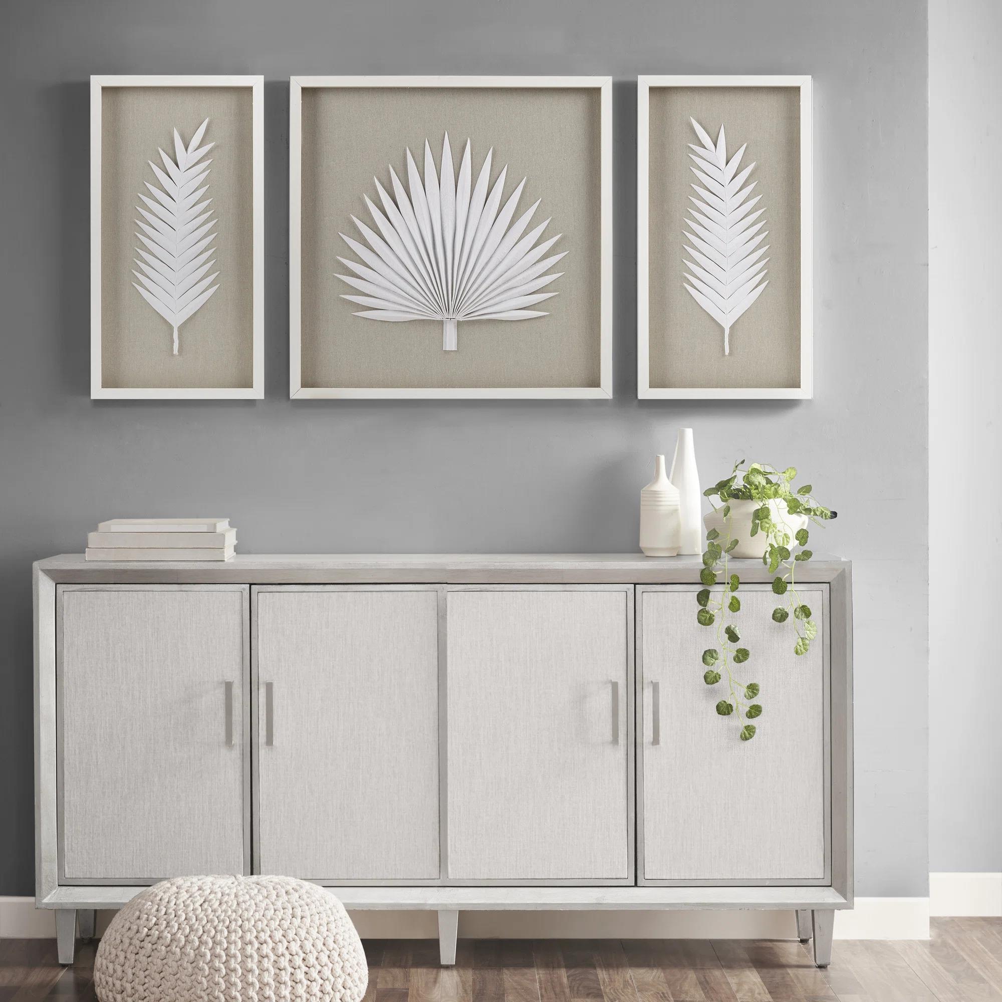 Sabal Framed Rice Paper Palm Leaves 3-piece Shadowbox Wall Décor Set Madison Park thumbnail 3