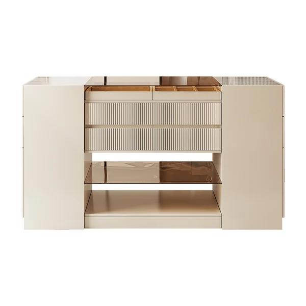 60" W Modern Off White Dresser with Doors and Drawers thumbnail 3