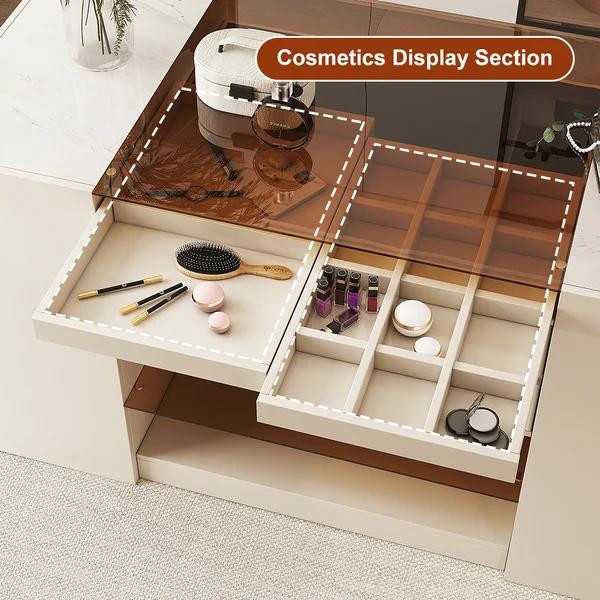 60" W Modern Off White Dresser with Doors and Drawers thumbnail 5