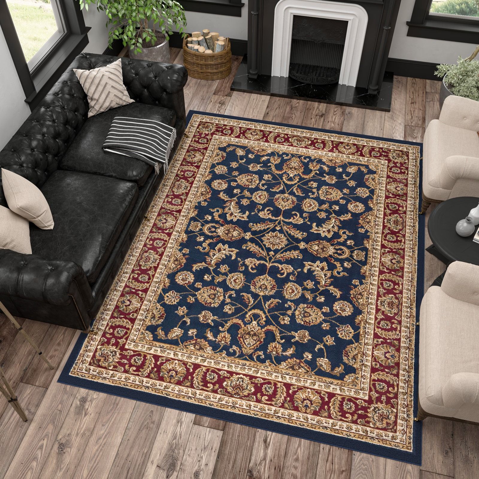 Clarence Performance Navy Dark Blue Red Rug thumbnail 2