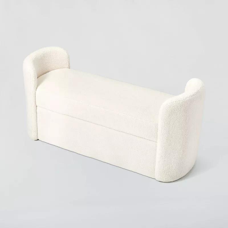 Springdell Rounded Faux Sherling Bench Cream thumbnail 3