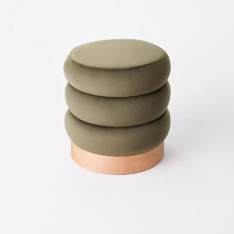 Clarkdale Channel Tufted Ottoman with Wood Base thumbnail 2