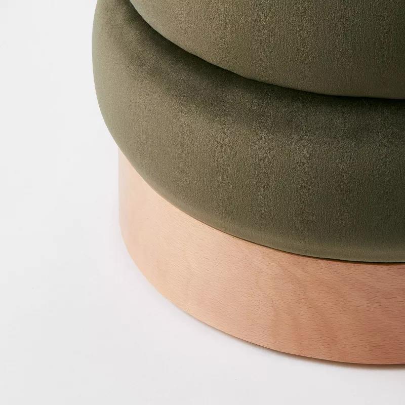 Clarkdale Channel Tufted Ottoman with Wood Base thumbnail 3