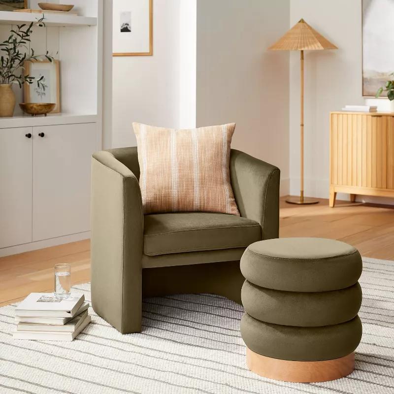 Clarkdale Channel Tufted Ottoman with Wood Base thumbnail 4