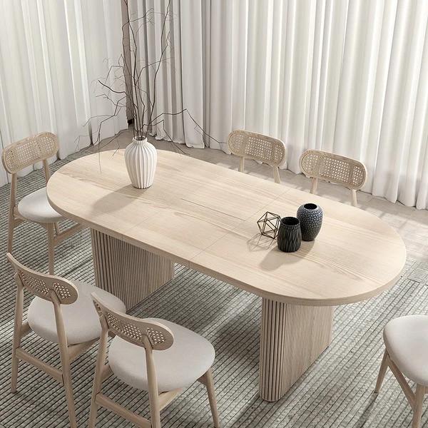 Japandi Oval Extendable Whitewash Dining Table thumbnail 2