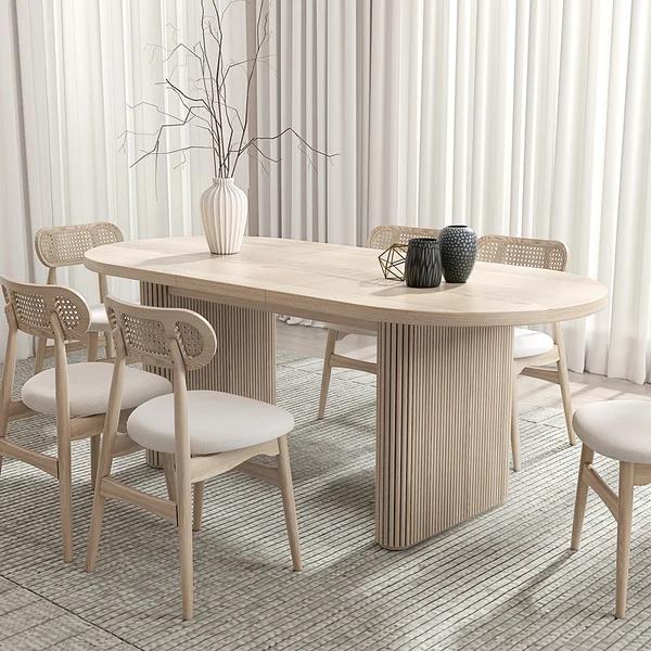 Japandi Oval Extendable Whitewash Dining Table thumbnail 3