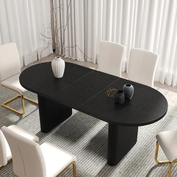 Japandi Oval Extendable Black Dining Table thumbnail 2
