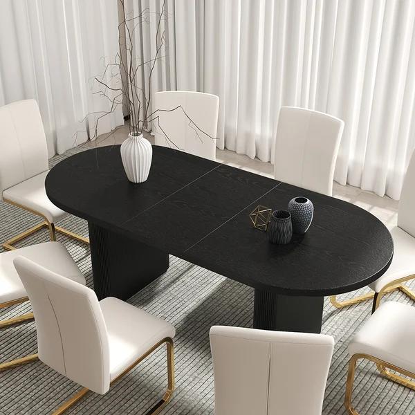 Japandi Oval Extendable Black Dining Table thumbnail 4