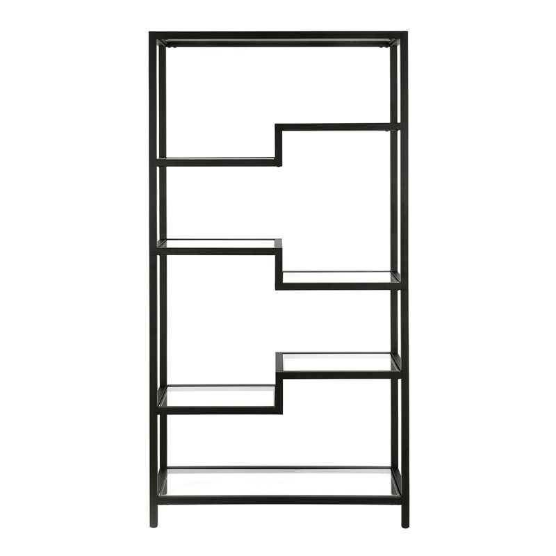 5 Tier Black Metal Book Case with Glass Top Shelves thumbnail 3