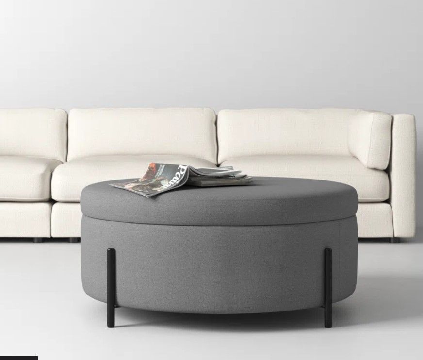 Cori 39" Wide Round Storage Ottoman thumbnail 2