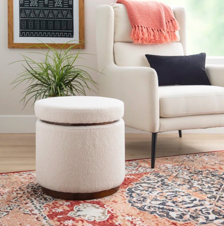 Thurleigh Round Sherpa Ottoman with Storage thumbnail 2