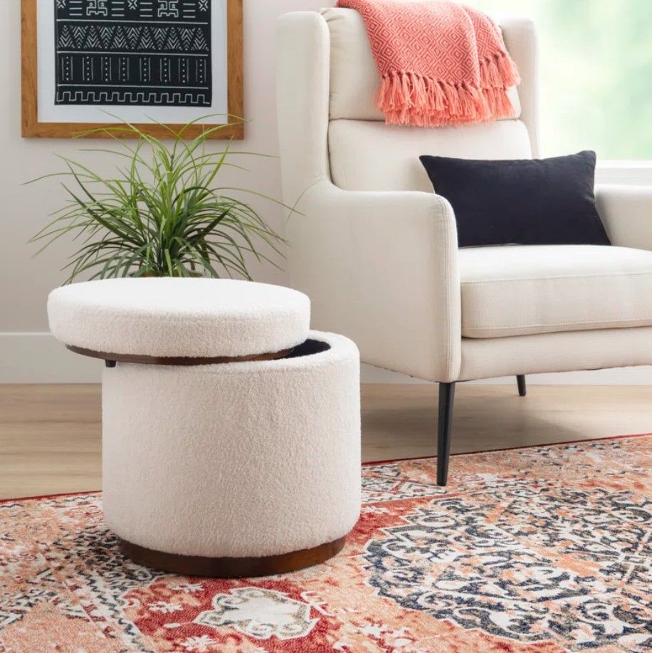 Thurleigh Round Sherpa Ottoman with Storage thumbnail 3