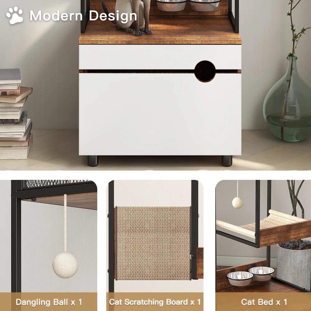 Cat Litter Box Enclosures With Cat Tree Tower thumbnail 3
