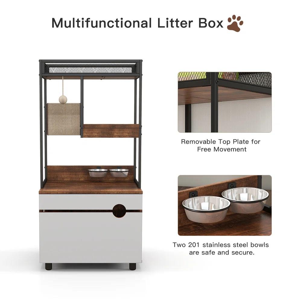 Cat Litter Box Enclosures With Cat Tree Tower thumbnail 4