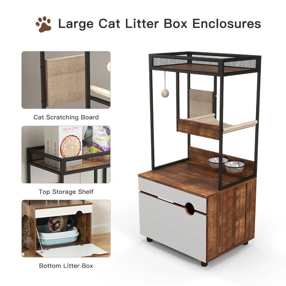 Cat Litter Box Enclosures With Cat Tree Tower thumbnail 5