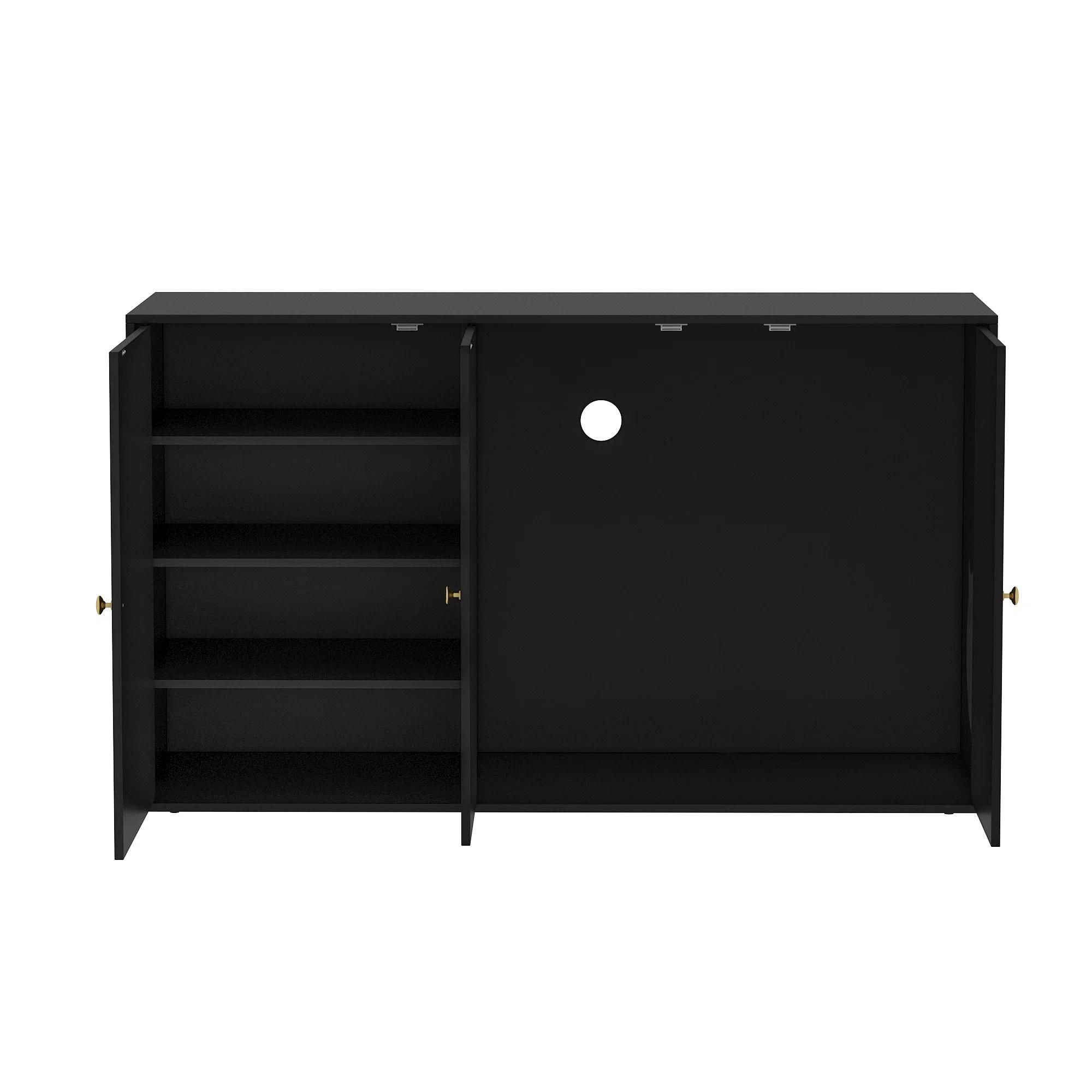 Black Three Door Cat Litter Box Enclosure With 4 Shelves thumbnail 3