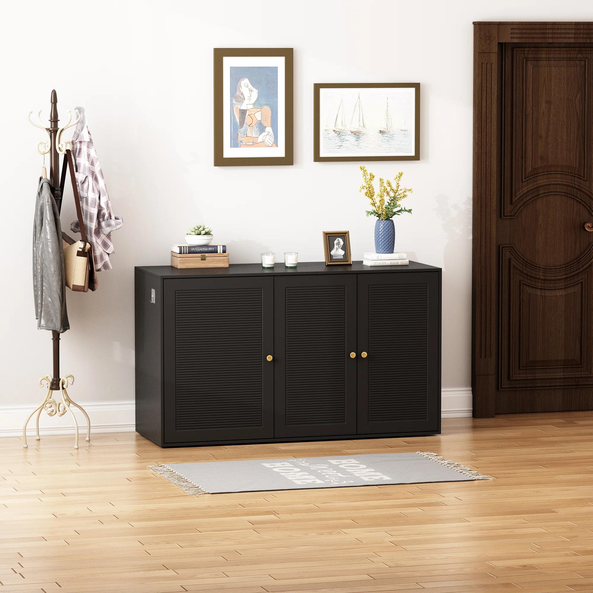 Black Three Door Cat Litter Box Enclosure With 4 Shelves thumbnail 4