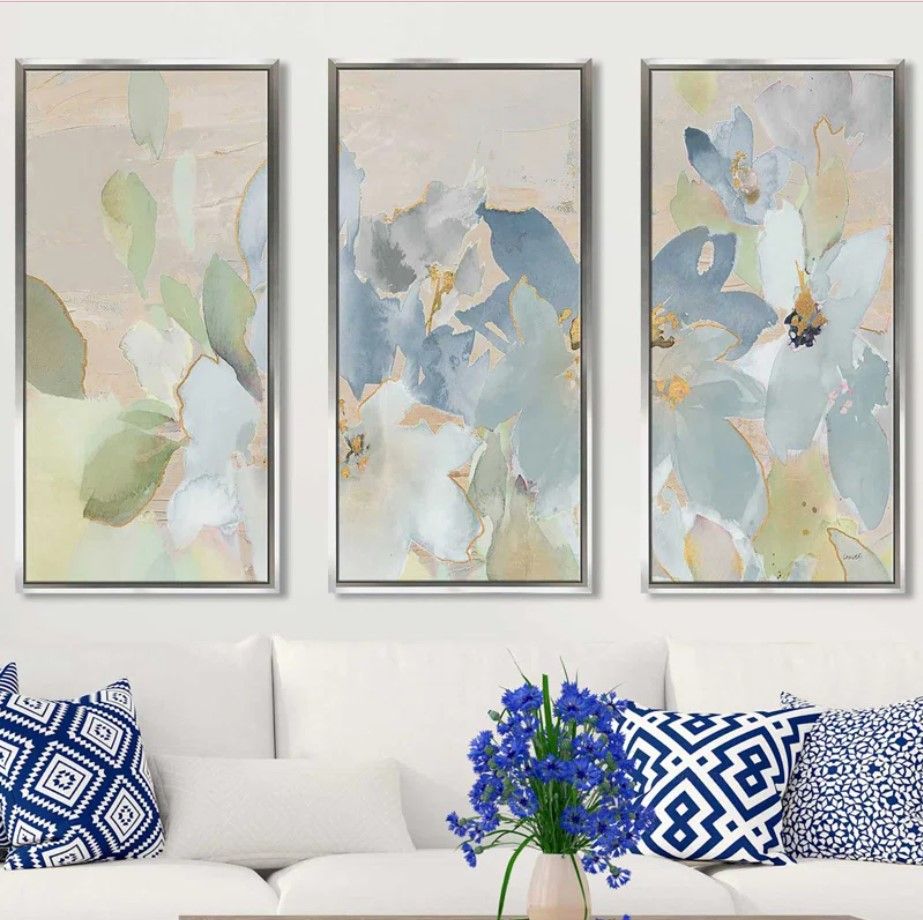 Muted Spring Giverny Framed On Canvas 3 Pieces Painting With Frame thumbnail 2