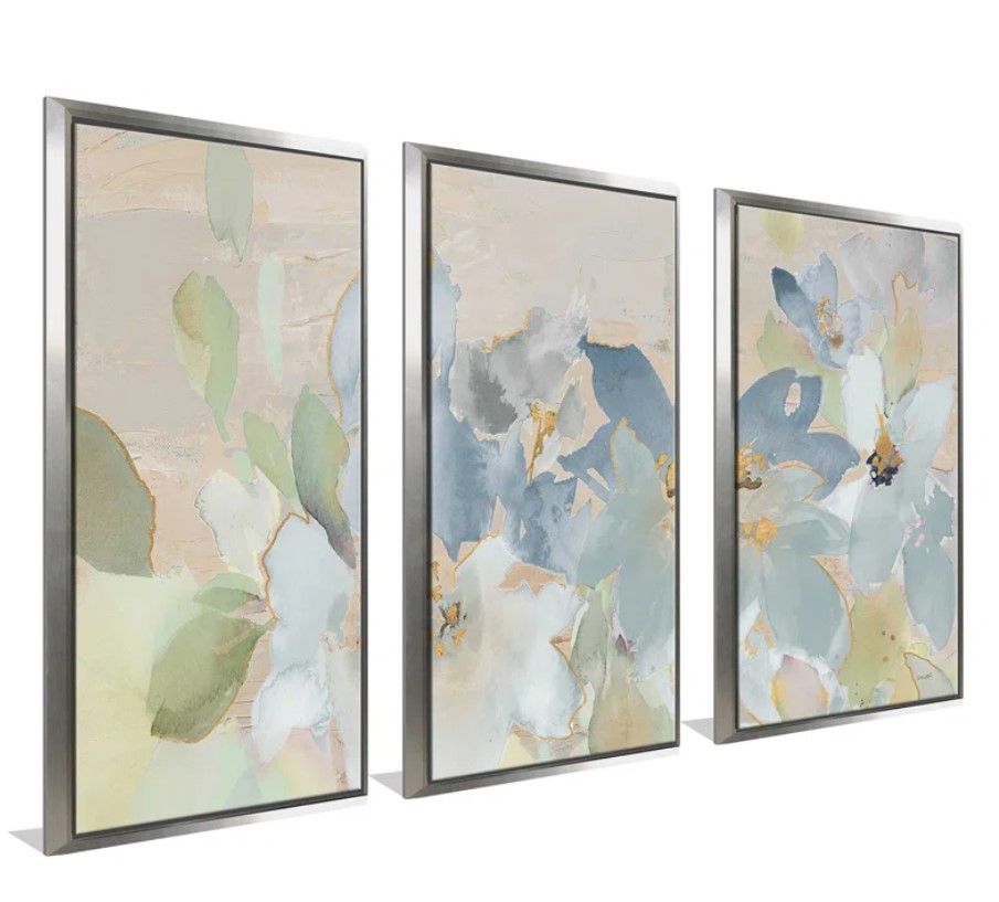 Muted Spring Giverny Framed On Canvas 3 Pieces Painting With Frame thumbnail 3