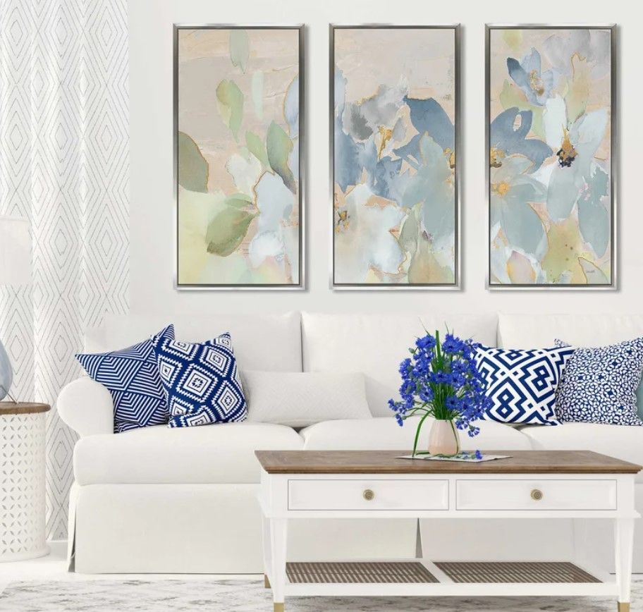 Muted Spring Giverny Framed On Canvas 3 Pieces Painting With Frame thumbnail 4