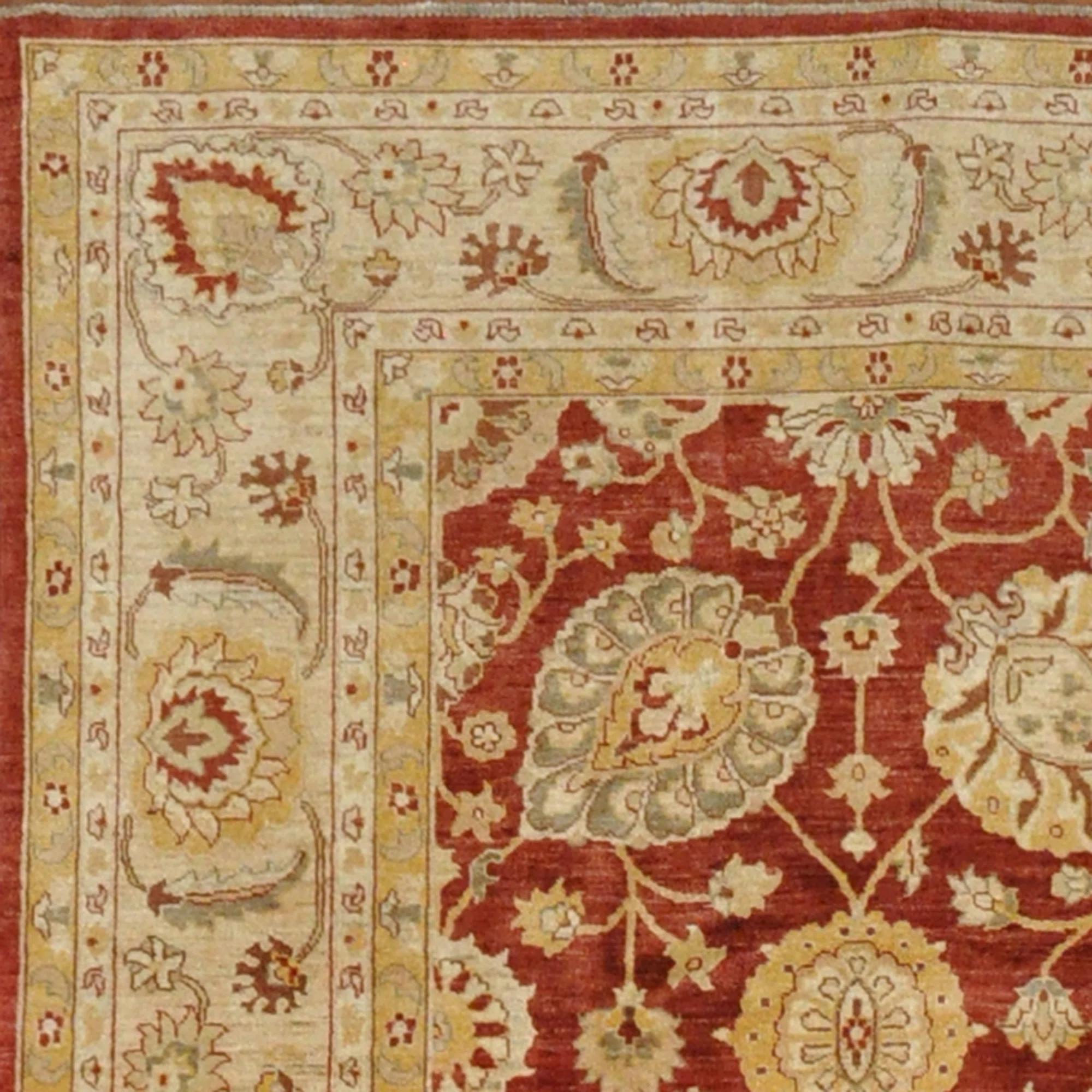 Handmade Wool Red Beige Rug-8'4"x11'8" thumbnail 2