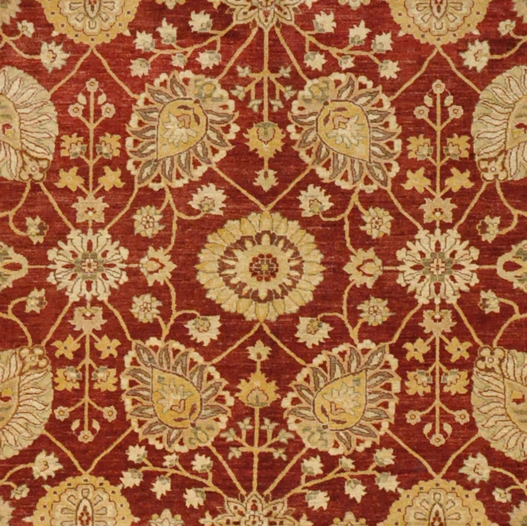 Handmade Wool Red Beige Rug-8'4"x11'8" thumbnail 3