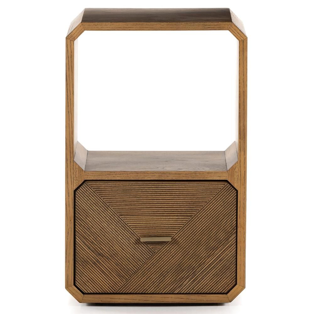 Joy Rustic Lodge Natural Brown Ash Wood Drawer End Table thumbnail 2