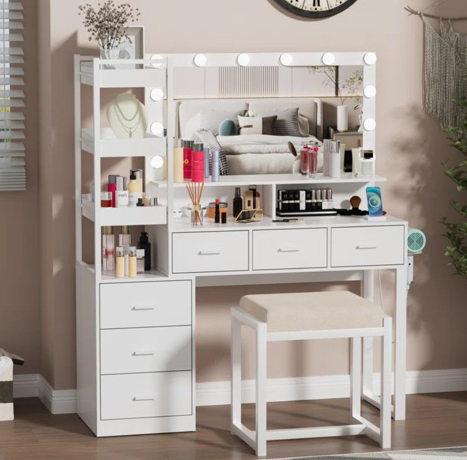 Kelila Makeup Vanity Desk with Lighted Mirror thumbnail 2