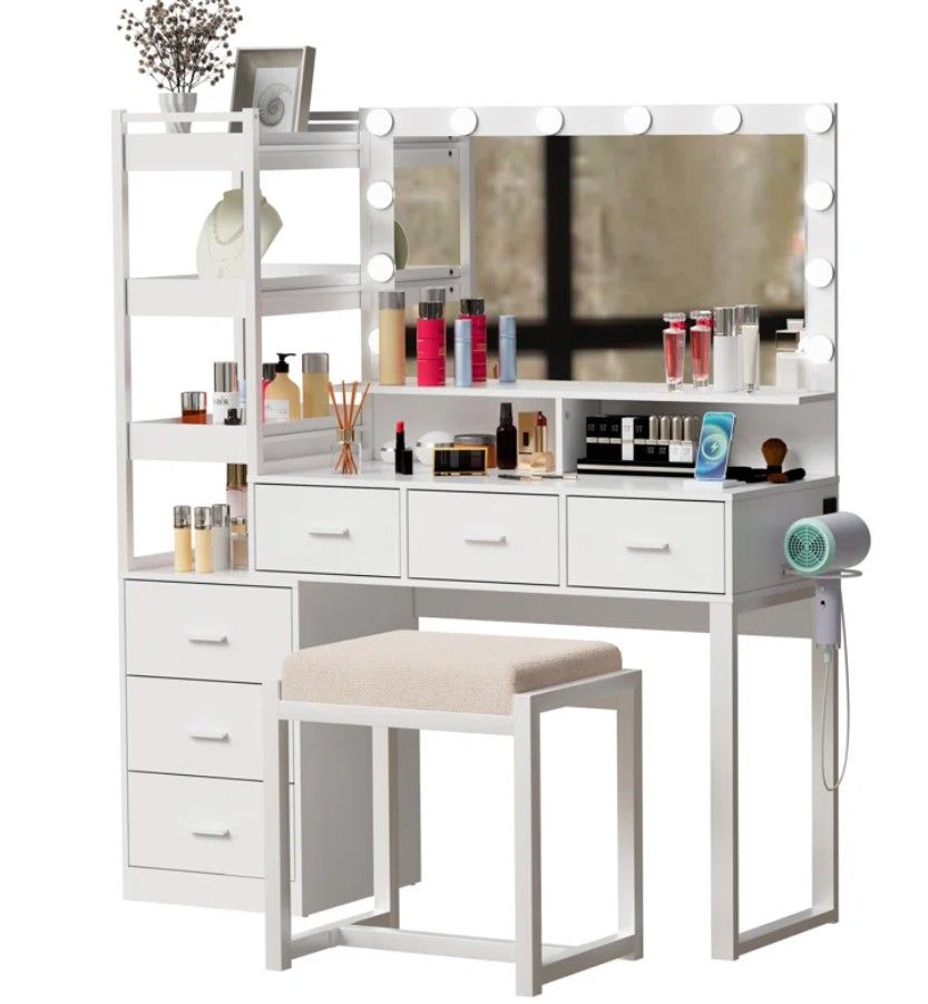 Kelila Makeup Vanity Desk with Lighted Mirror thumbnail 3