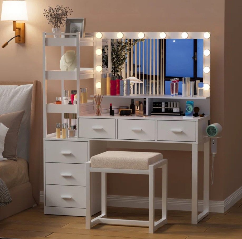 Kelila Makeup Vanity Desk with Lighted Mirror thumbnail 4