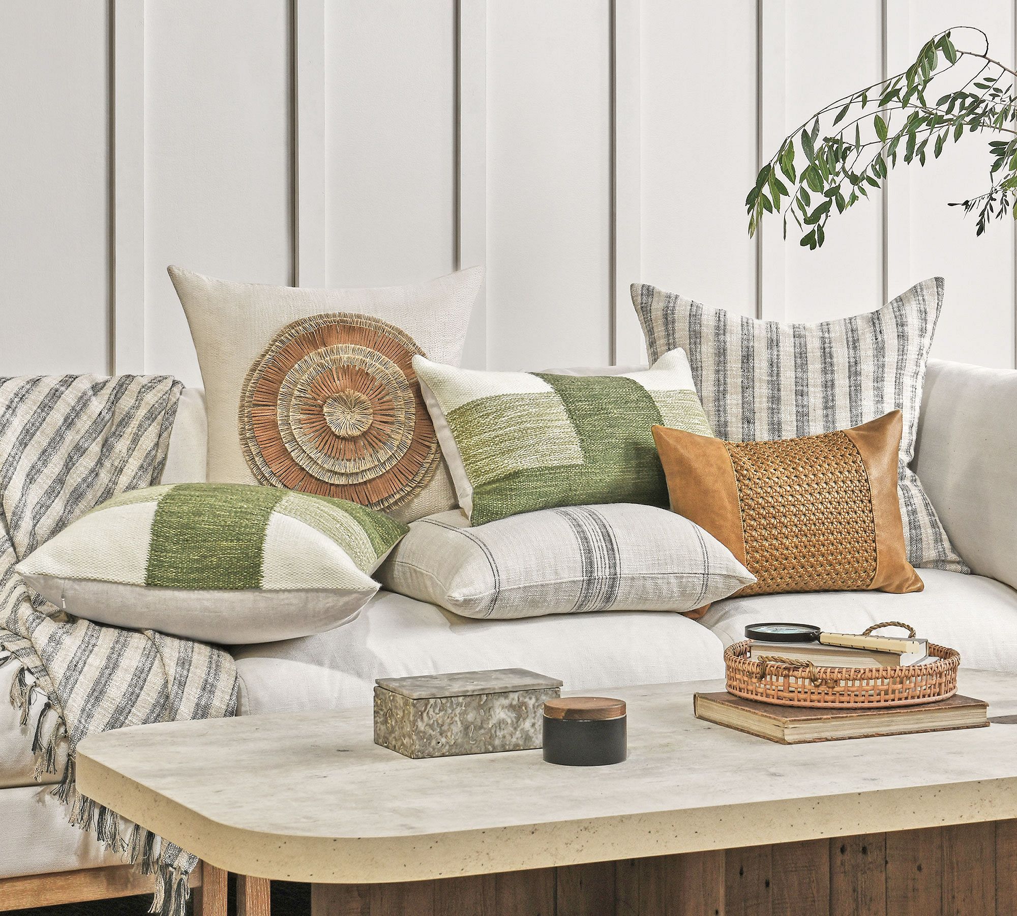 Pb Mp Laurel Colorblock Pillow Cover,22X22,Loden Green thumbnail 2