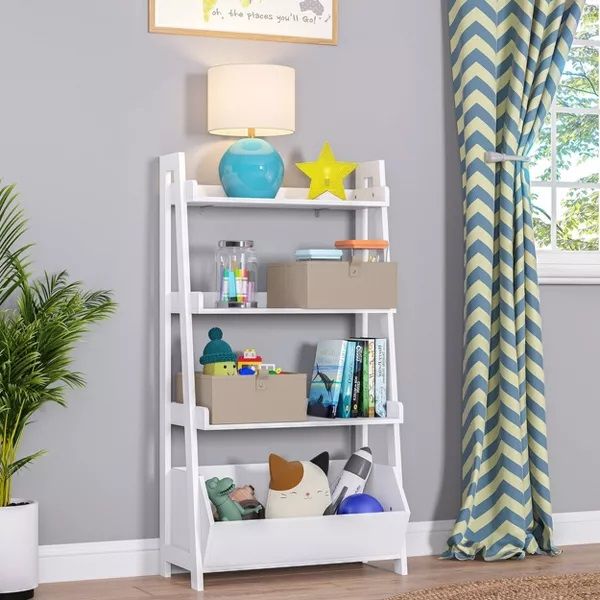 Kids' 4 Tier Ladder Shelf with Toy Organizer thumbnail 2