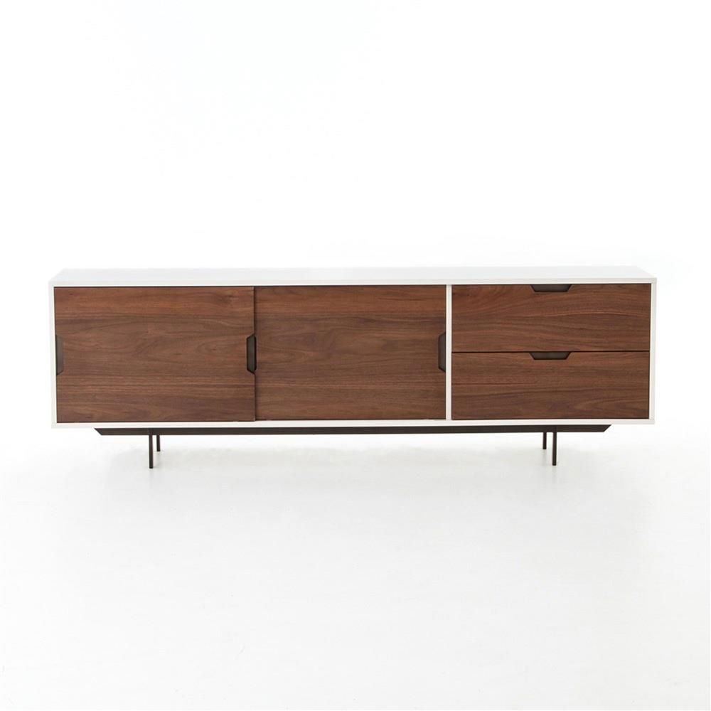 Manfred Mid Century White Lacquer Walnut Media Console thumbnail 3