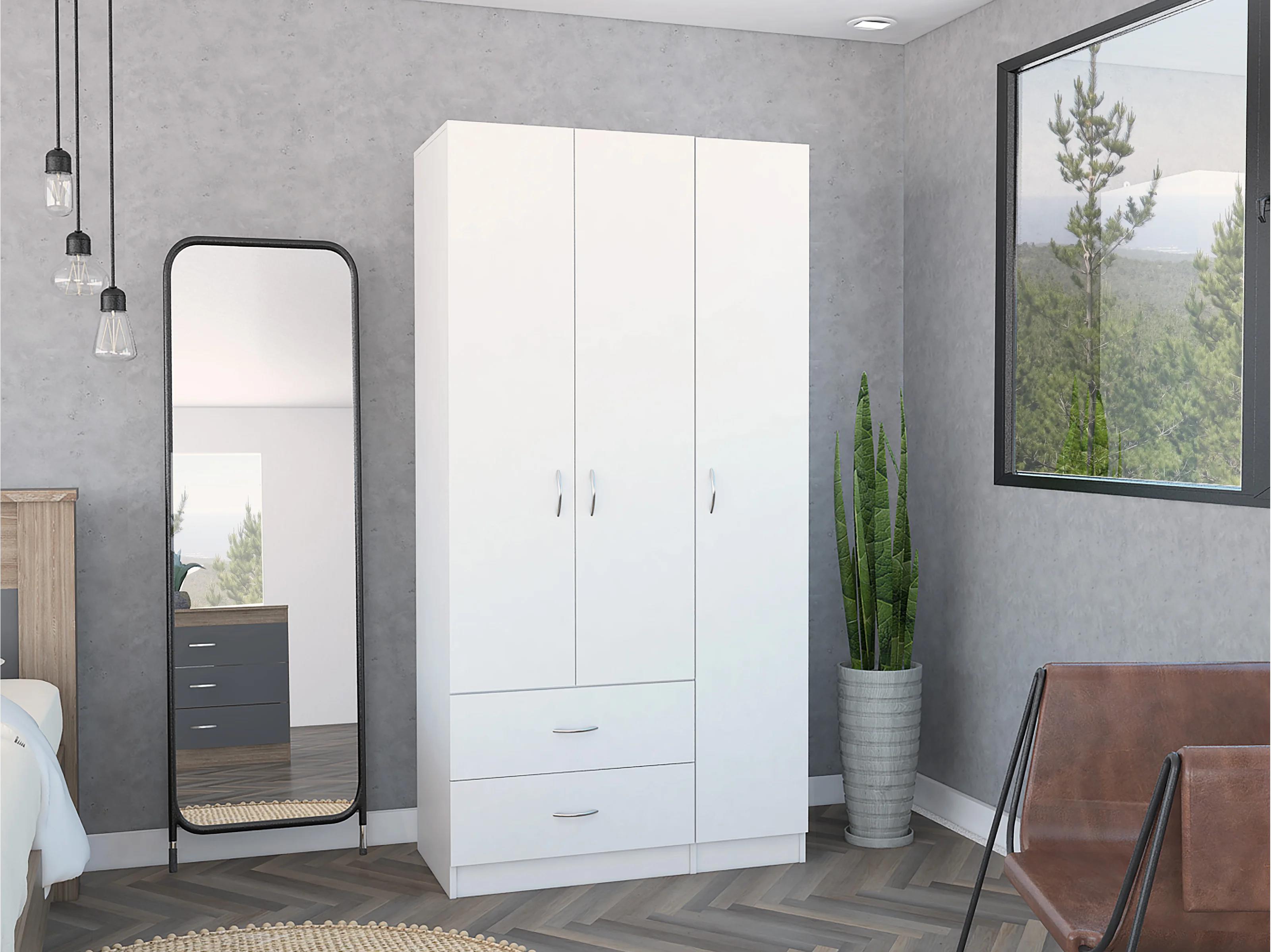 Ferrante 3 Door Armoire with Drawers Shelves and Hanging Rod thumbnail 2