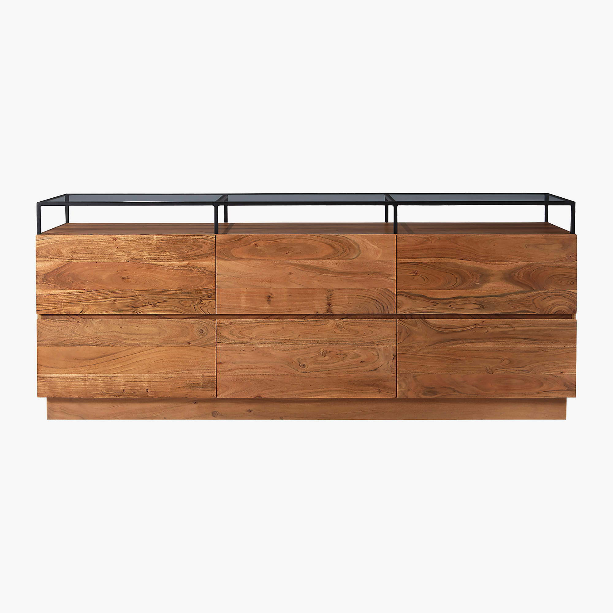 Lawson Low 6 Drawer Wood Dresser with Glass Top thumbnail 3