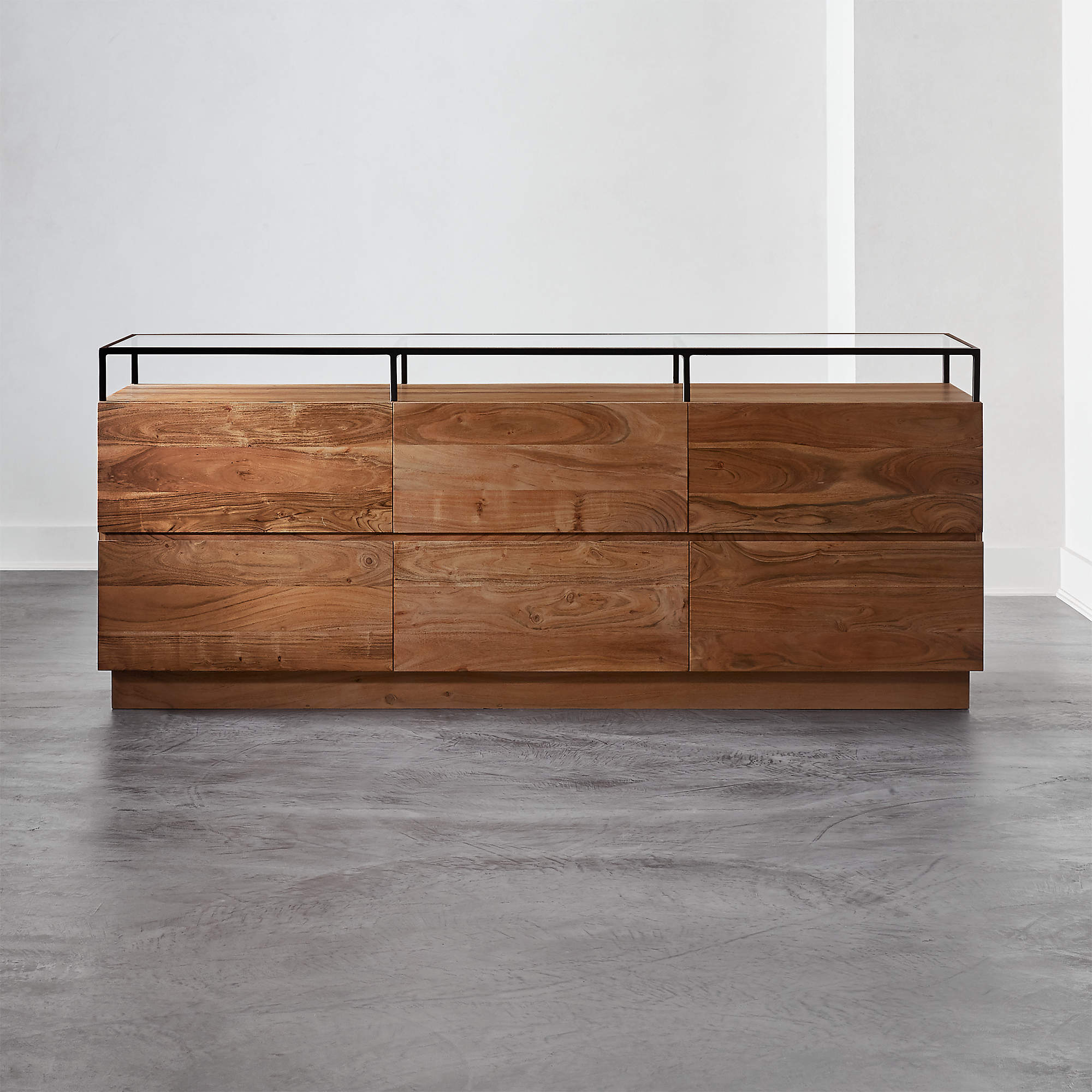 Lawson Low 6 Drawer Wood Dresser with Glass Top thumbnail 6