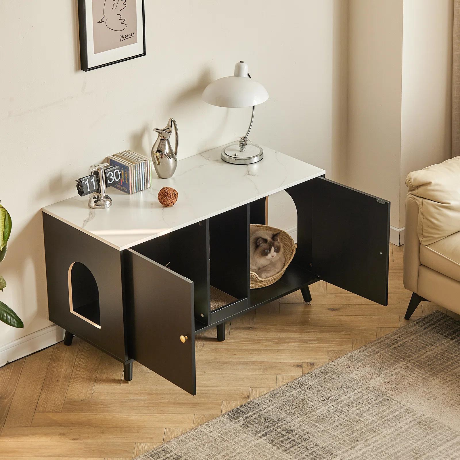 Cat Litter Box Enclosures With Cardboard Cat Cabinet thumbnail 2