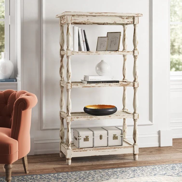 Adella White Wood Distressed Shelf Shelving Unit thumbnail 2