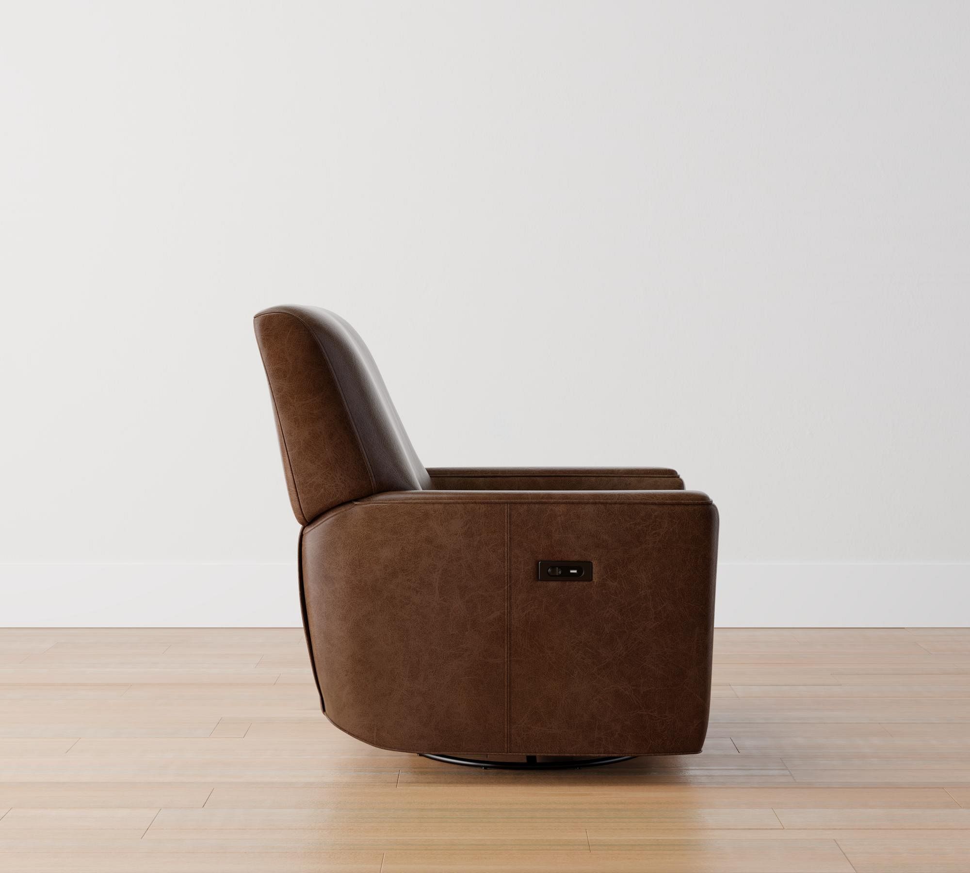 Irving Square Arm Leather Power Swivel Glider Recliner thumbnail 2
