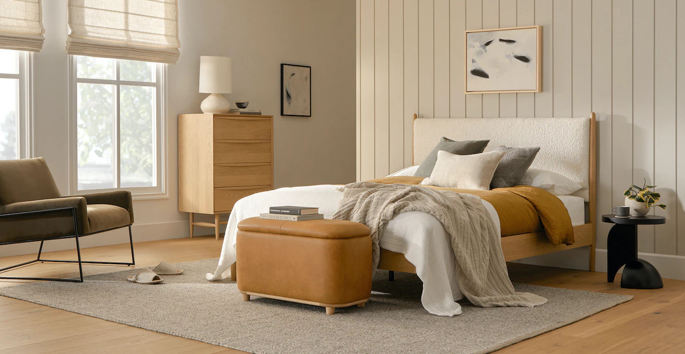 Lenia Lunaria White Bouclé Oak Queen Bed thumbnail 2