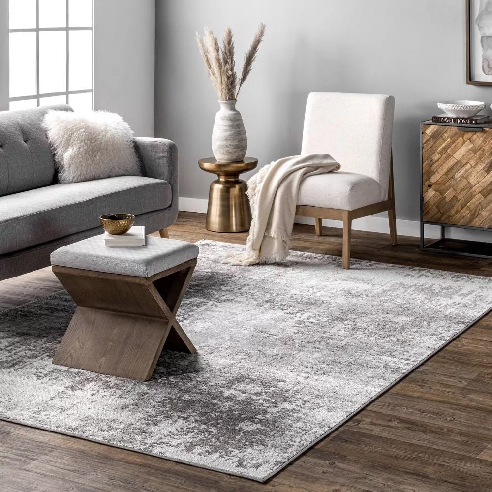 Jade Faded Abstract Area Rug Light Gray thumbnail 2
