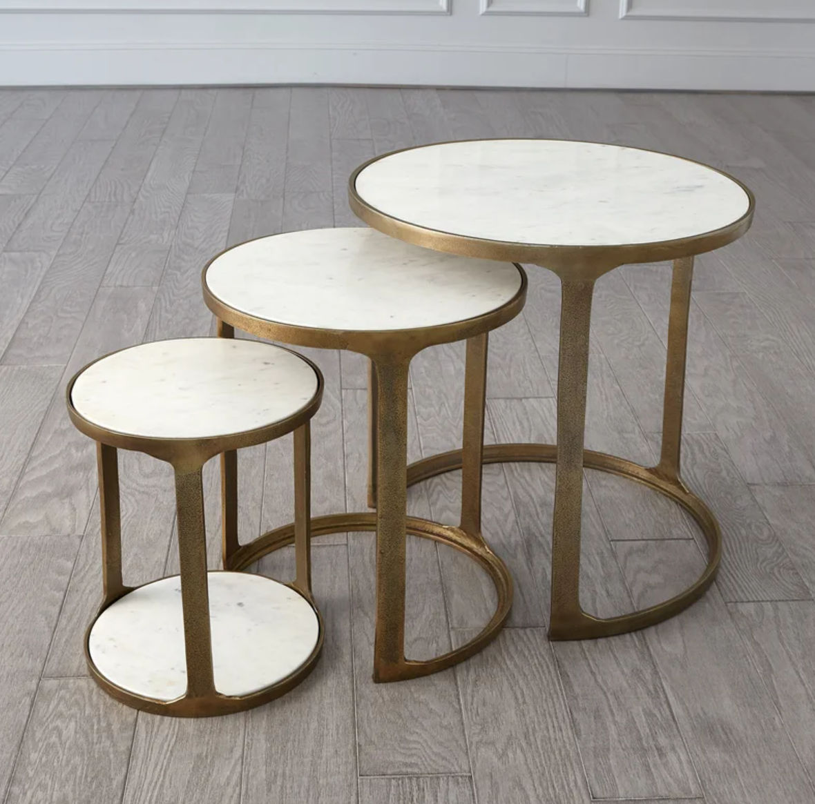 3 Piece Marble Top Nesting Table Set Brass Small thumbnail 3