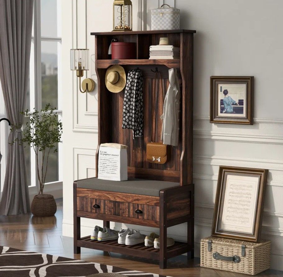 Aristel Hall Tree 33.5'' Wide with Bench and Shoe Storage thumbnail 3